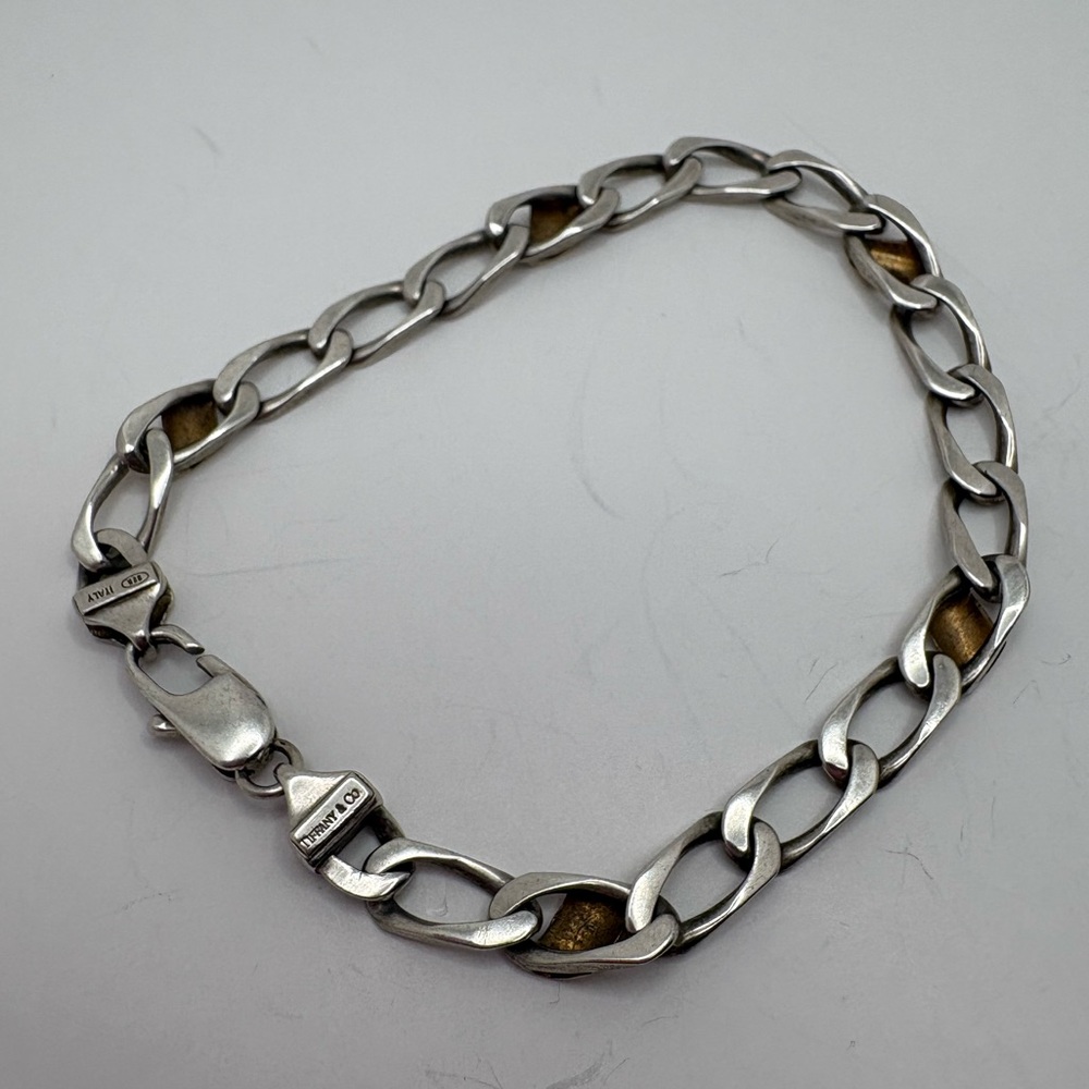 Tiffany & Co Vintage Figaro Chain Bracelet 925 w/ gold accents